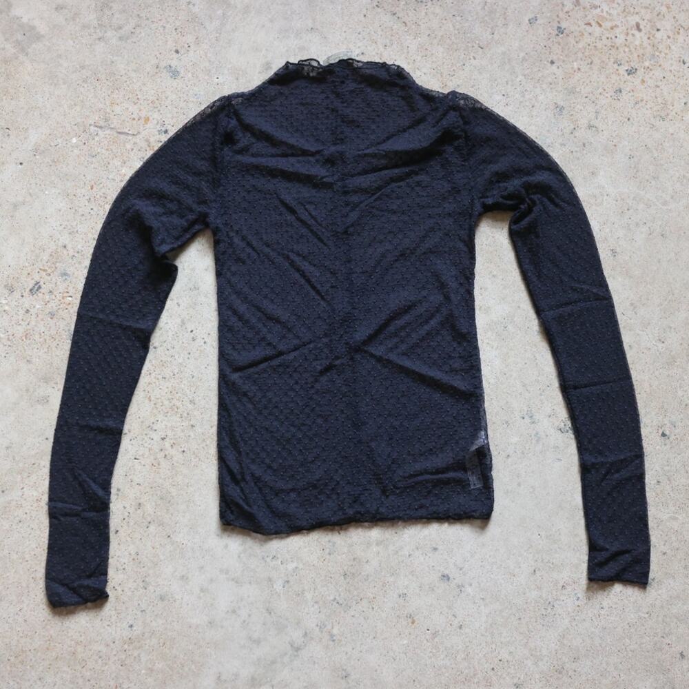 Free People Black Sheer Swiss Dot Mesh Long sleeve Top XS